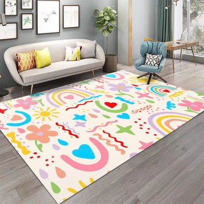 Colorful Rainbow Striped Kids Area Rug