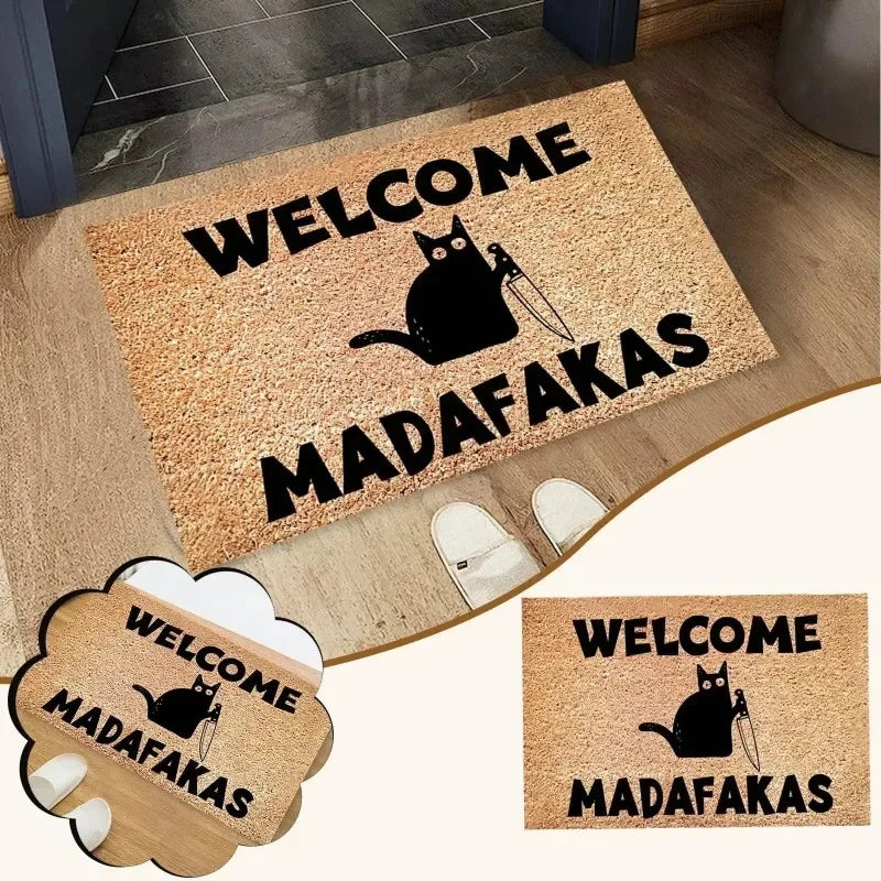 VIKAMA Black Cartoon Cat Doormat Thickened Non-Slip Bedroom Living Room Kitchen Bathroom Rug Home Decor