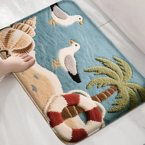 Seaside Series Bathroom Mat Non-Slip Absorbent Foot Rug Shower Room Washbasin Modern Decorative Carpet