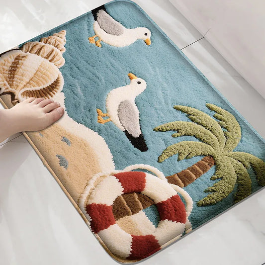 Seaside Series Bathroom Mat Non-Slip Absorbent Foot Rug Shower Room Washbasin Modern Decorative Carpet