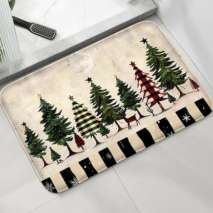 Christmas Themed Bathroom Mat Non-Slip Absorbent Shower Room Carpet Machine Washable Entrance Door Rug Home Decor