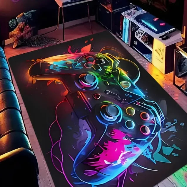 Gaming Player Flannel Floor Mat Halloween Controller Pattern Non-Slip Carpet Game Room Atmosphere Rug Home Decor