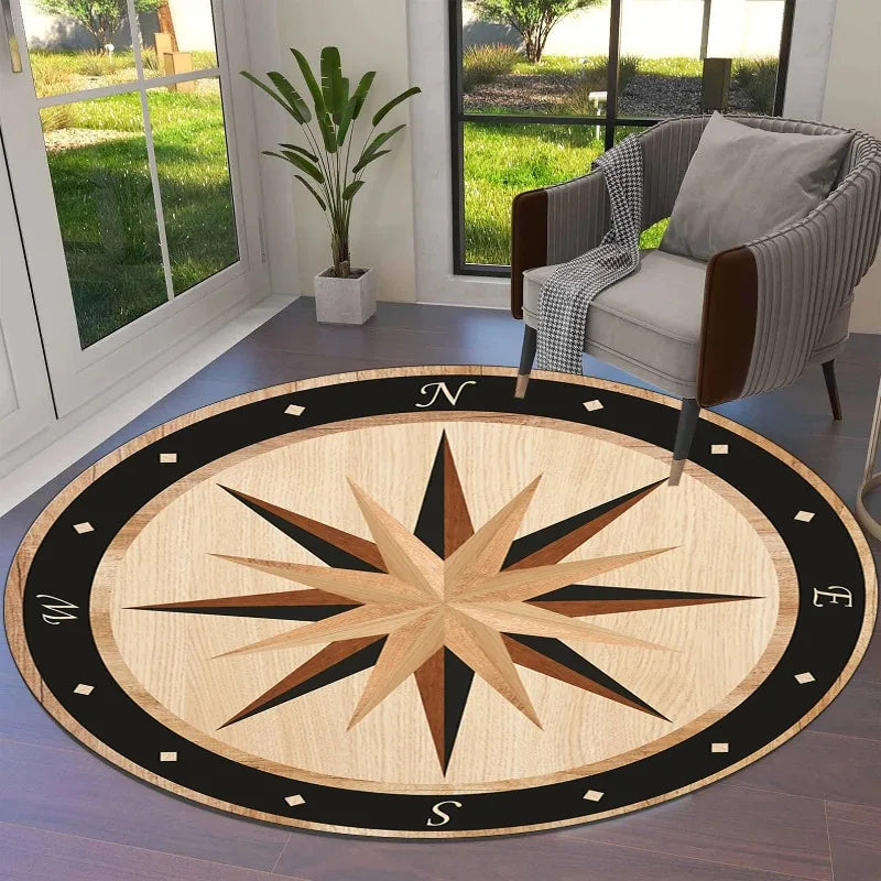 Compass Round Medallion Non-Slip Area Rug