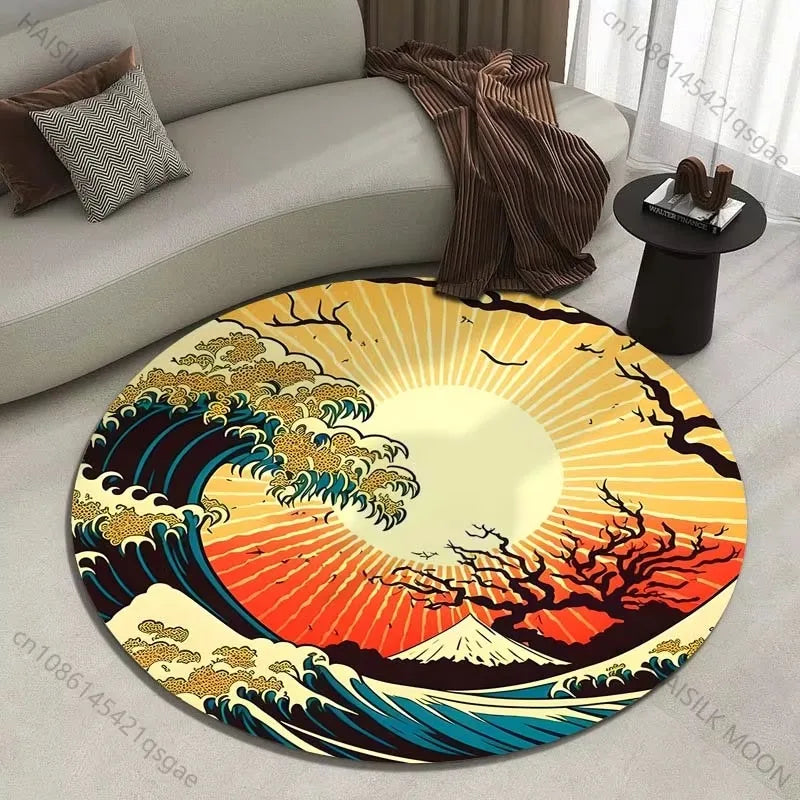 Japanese Great Wave Round Area Rug