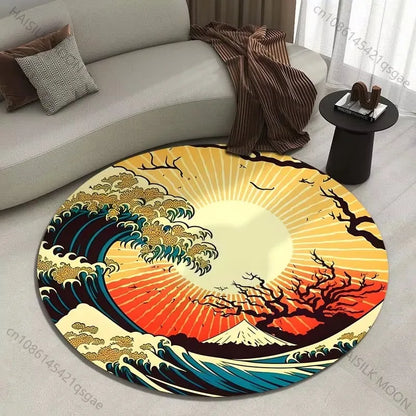 Japanese Great Wave Round Area Rug