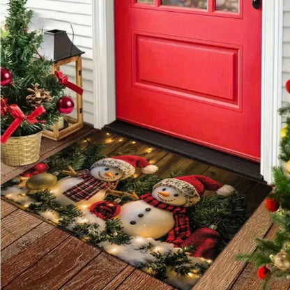 Christmas snowman Santa holiday entrance mat