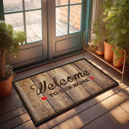 Wooden Print Welcome Anti-Slip Door Mat