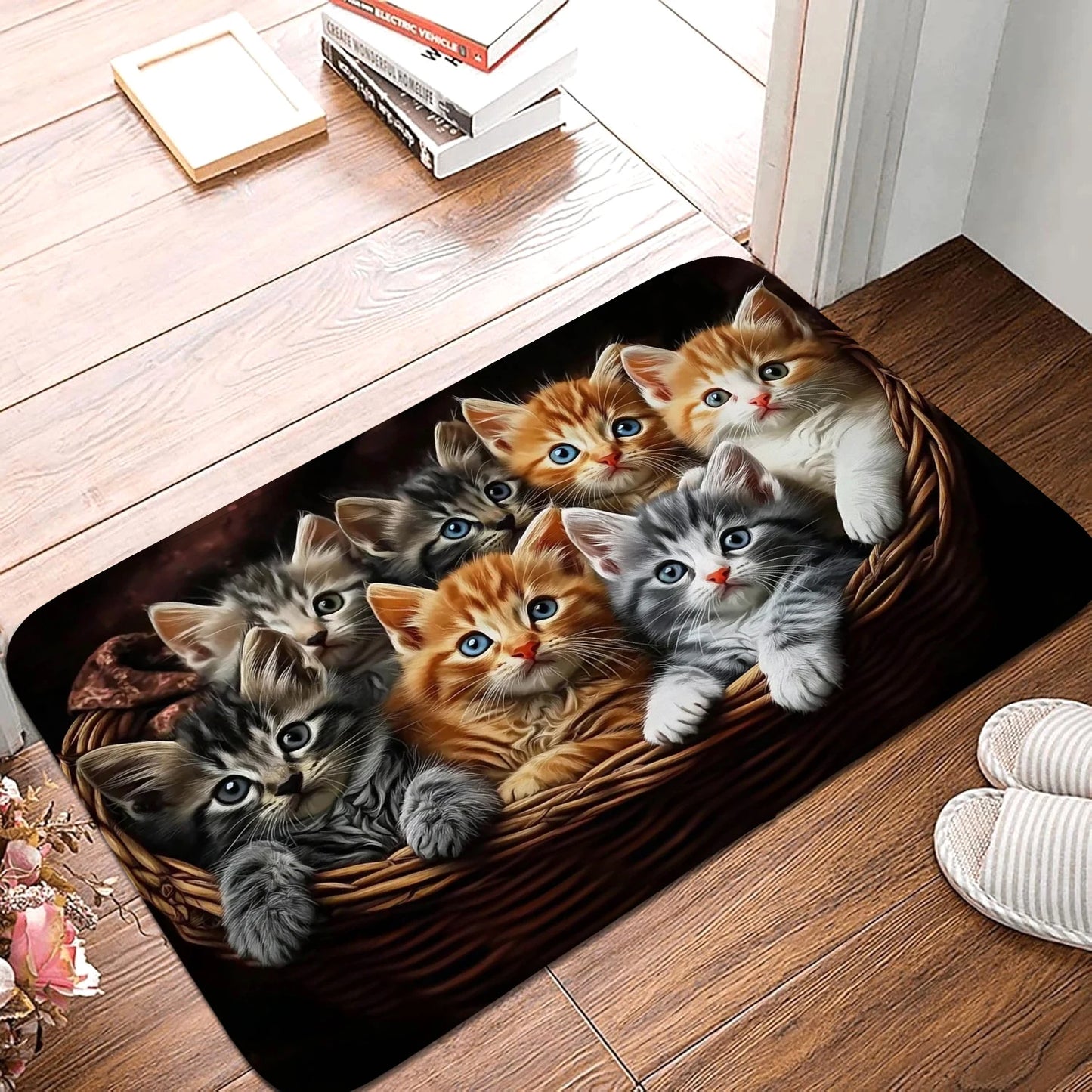 Cartoon Cat Door Mat Soft Comfortable Non-Slip Bedroom Living Room Entrance Floor Carpet Hand Washable Home Decor