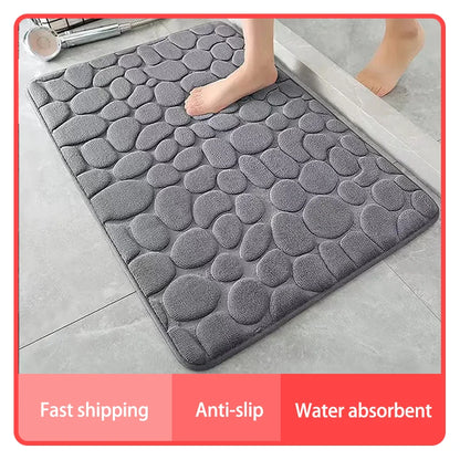 3D Cobblestone Embossed Bathroom Mat Non-Slip Absorbent Machine Washable Quick Dry Bath Door Floor Mat