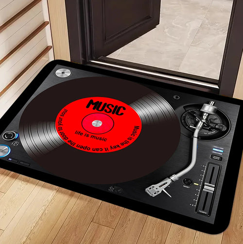 Vintage vinyl cassette retro music rug