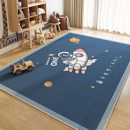 VIKAMA Spaceman Kids Rug Crystal Pile Washable Cushioned Bedroom Living Room Playmat