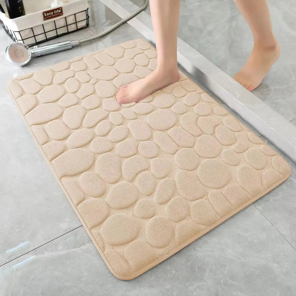 3D Cobblestone Embossed Bathroom Mat Non-Slip Absorbent Machine Washable Quick-Dry Bath Door Floor Mat