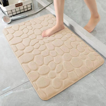 3D Cobblestone Embossed Bathroom Mat Non-Slip Absorbent Machine Washable Quick-Dry Bath Door Floor Mat