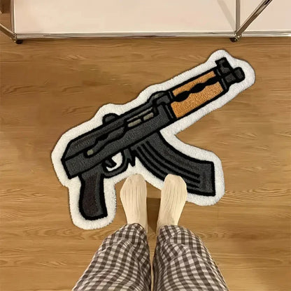 VIKAMA Cartoon Rifle Design Rug Comfortable Non-Slip Bedroom Bedside Carpet Home Decor