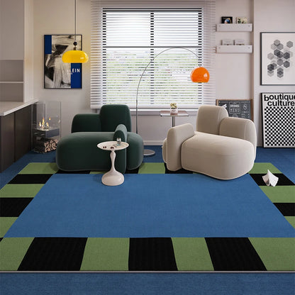 VIKAMA Blue Striped Light Luxury Living Room Carpet Sofa Coffee Table Bedroom Floor Mat