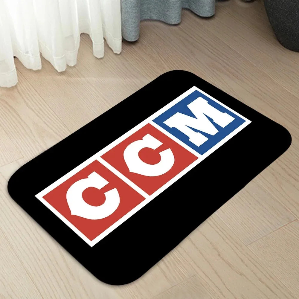 CCM Hockey Sports Letter Design Athlete Silhouette Welcome Door Mat
