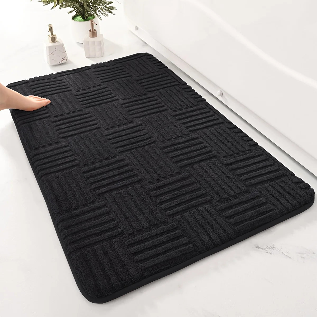 Thickened Striped Cotton Velvet Bathroom Floor Mat Solid Color Non-Slip Absorbent Bedroom Entrance Carpet