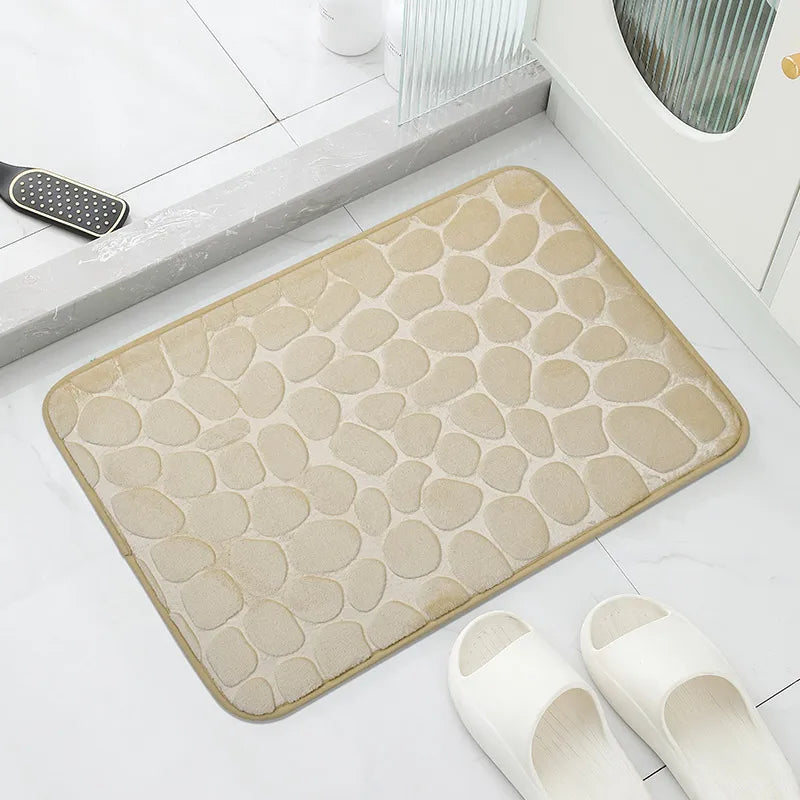 Cobblestone Embossed Memory Foam Bath Mat Non-Slip Absorbent Bathroom Rug Bathtub Side Shower Room Floor Carpet Home Decor