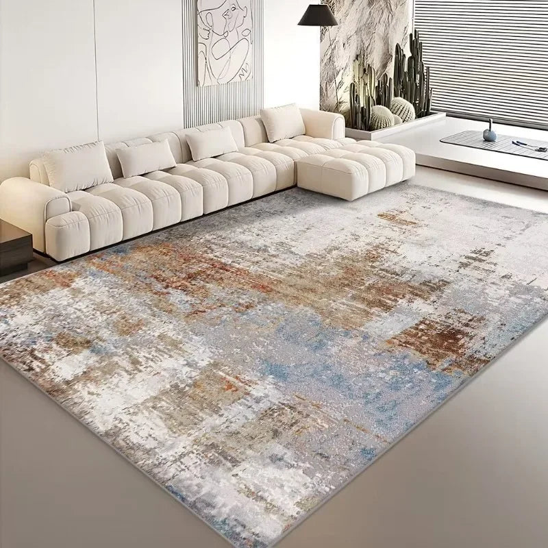 Modern Abstract Grey Plush Washable Area Rug