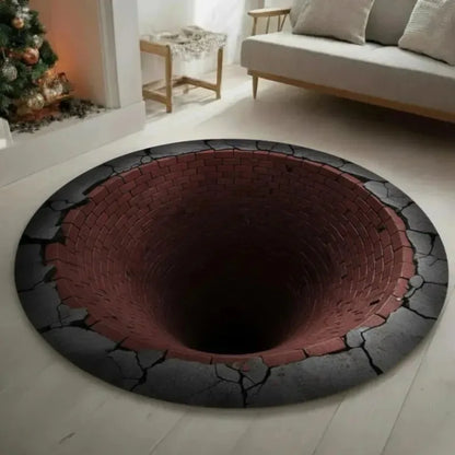 Golden Glow 3D Illusion Christmas Rug Pit Hole Carpet Cozy Holiday Decor Non-Slip Floor Mat Xmas Gift Home Decoration