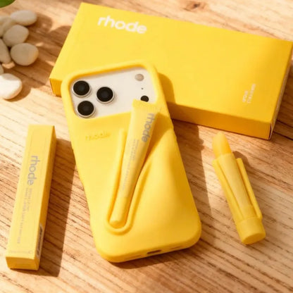 Rhode Lip Gloss iPhone Case – Silicone Makeup Phone Cover with Lipstick Holder