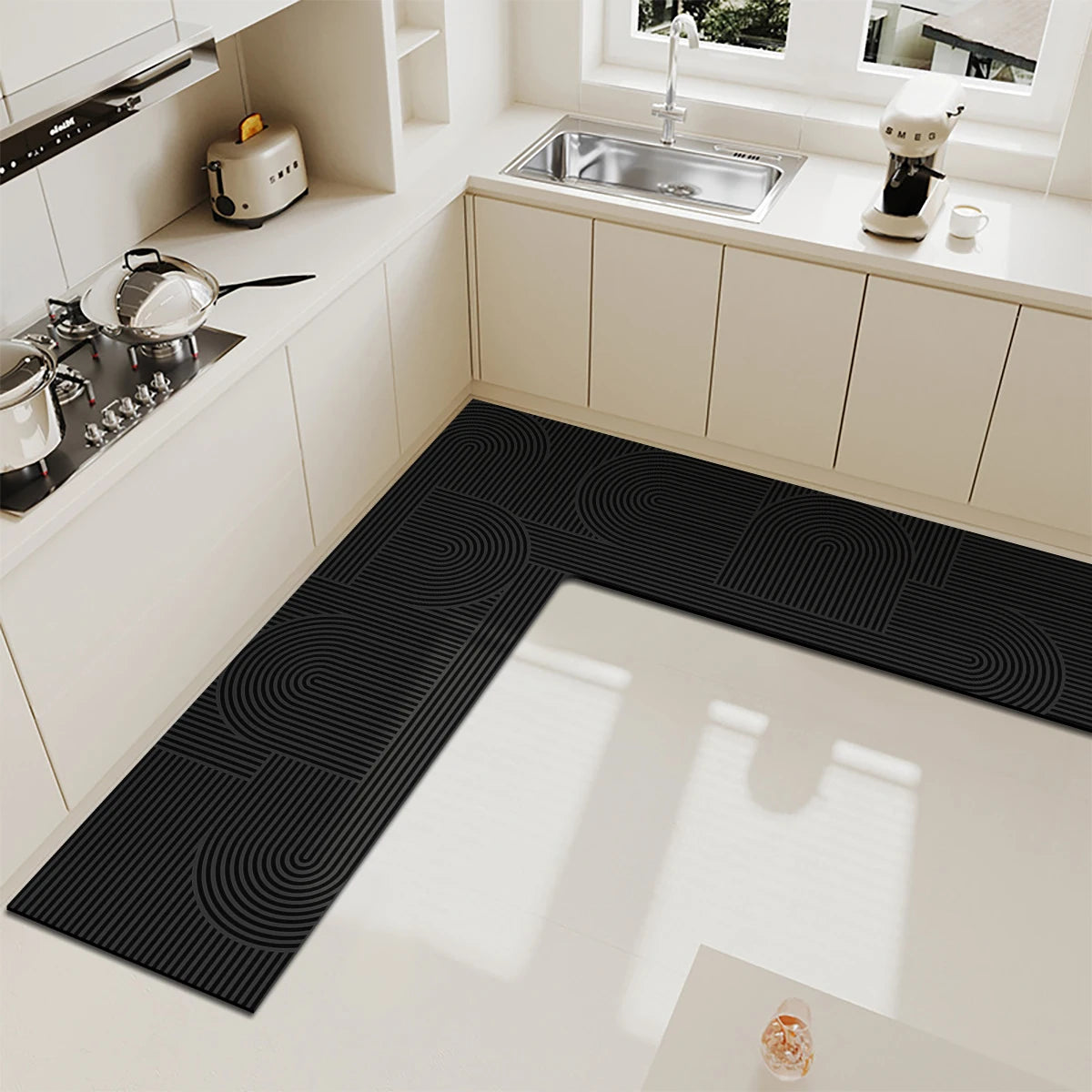 Striped L-Shaped Diatomaceous Kitchen Mat