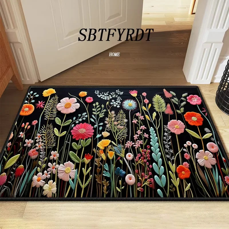 VIKAMA Beautiful Flower Rug Soft Welcome Mat Non-Slip Door Mat Outdoor Carpet Bedroom Living Room Home Decor