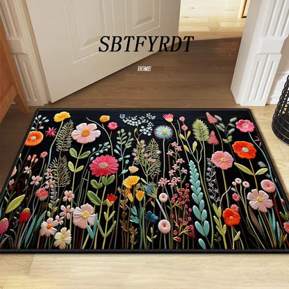 VIKAMA Beautiful Flower Rug Soft Welcome Mat Non-Slip Door Mat Outdoor Carpet Bedroom Living Room Home Decor