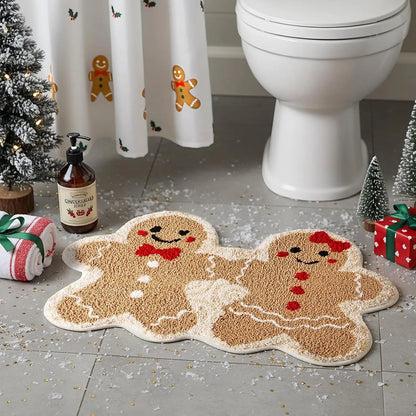 VIKAMA Christmas Gingerbread Man Couple Non-Slip Absorbent Area Rug