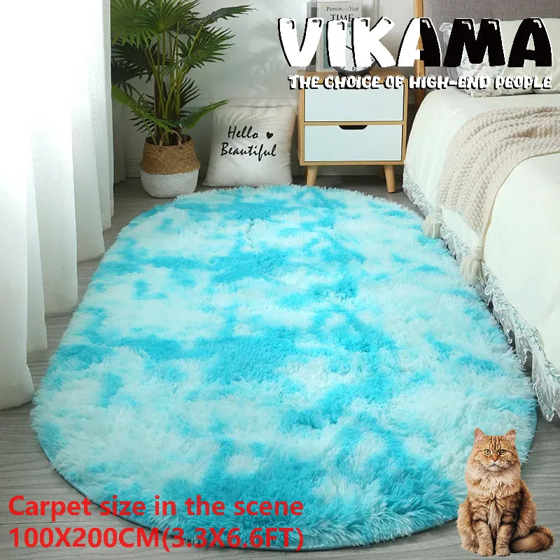 VIKAMA Oval Tie-Dye Rug Soft Bedside Living Room Kitchen Mat Home Decor