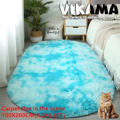 VIKAMA Oval Tie-Dye Rug Soft Bedside Living Room Kitchen Mat Home Decor