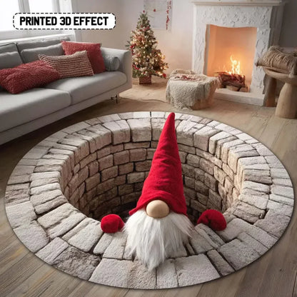 Christmas gnome round illusion rug