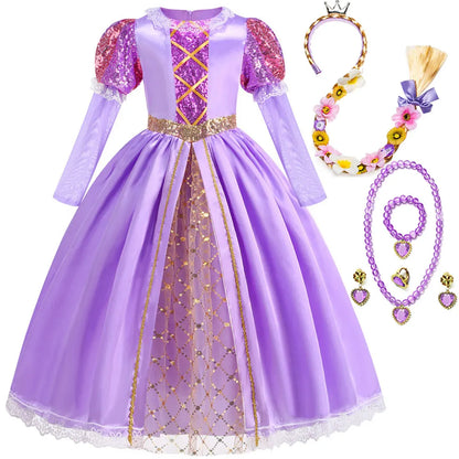 Disney Rapunzel Purple Puffy Dress With Accessories For Girls