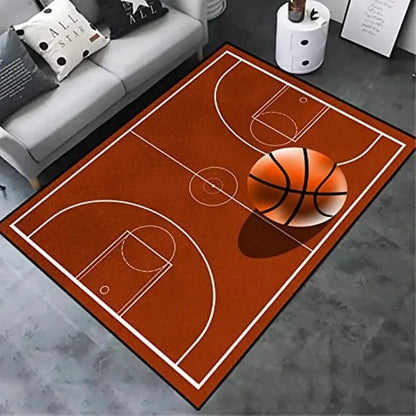 Basketball Court Design Rug Blue Orange Red Non-Slip Carpet Sports Theme Floor Mat Living Room Bedroom Home Decor