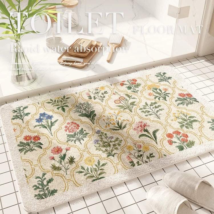 Fresh American Floral Bathroom Absorbent Non-Slip Door Floor Mat