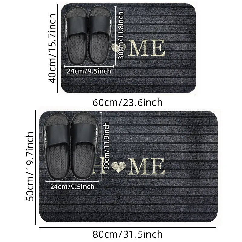 Solid Color Seven Stripe Door Mat Flocking Absorbent Non-Slip Carpet Entrance Shower Room Machine Washable Rug