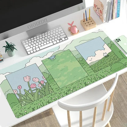Cute Rabbit Green Large Gaming Mouse Pad