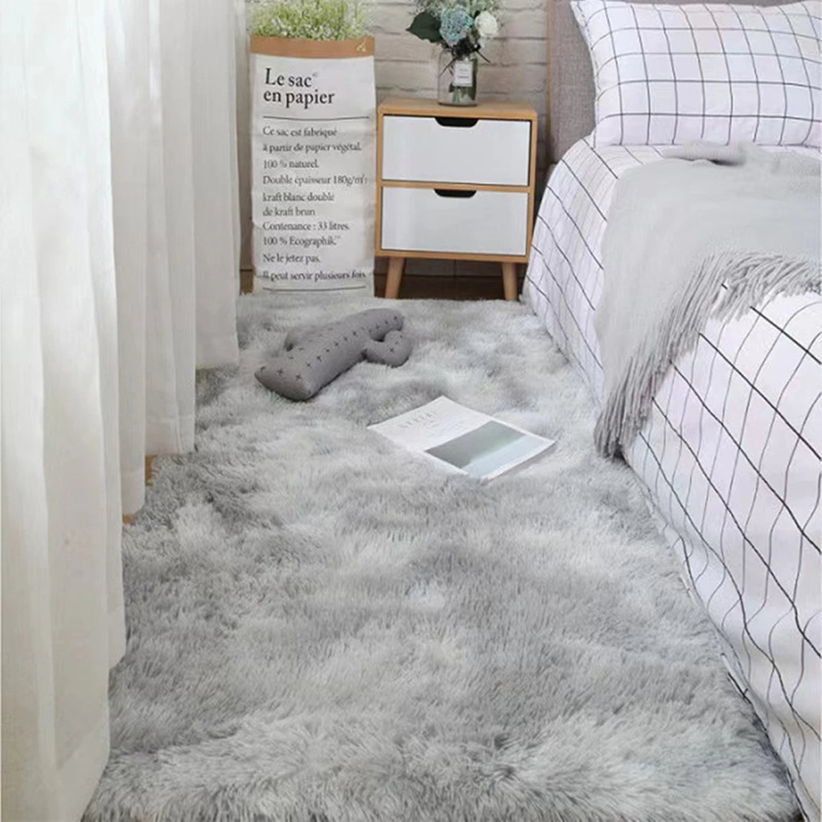 Soft Fluffy Tie-Dyed Shaggy Area Rug Non-Slip Bedroom Living Room Bedside Carpet