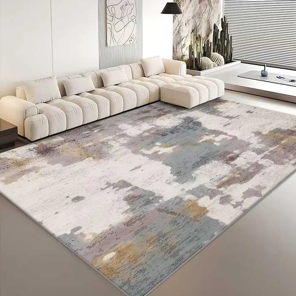 Modern Abstract Grey Plush Washable Area Rug