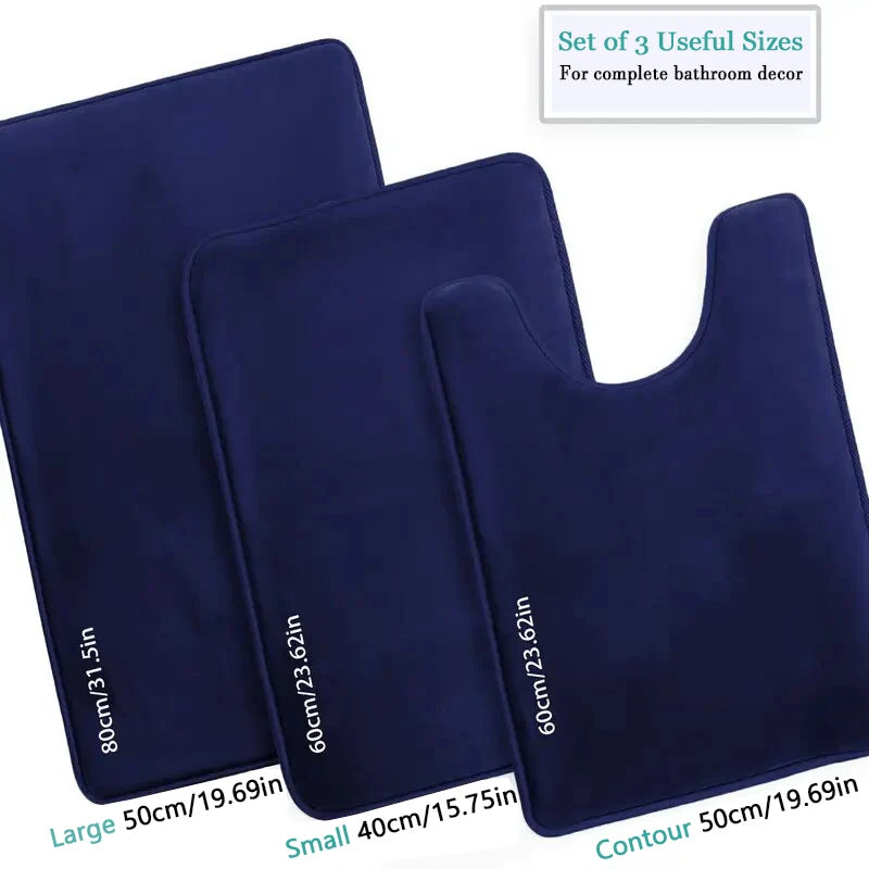 3-Piece Bathroom Mat Set Toilet Bath Shower Rugs Soft Absorbent Non-Slip Carpet Laundry Room Home Decor