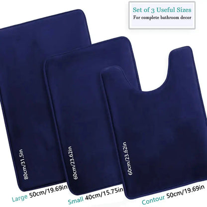 3-Piece Bathroom Mat Set Toilet Bath Shower Rugs Soft Absorbent Non-Slip Carpet Laundry Room Home Decor