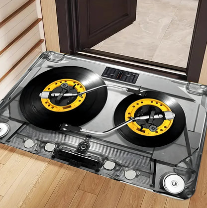 Vintage vinyl cassette retro music rug