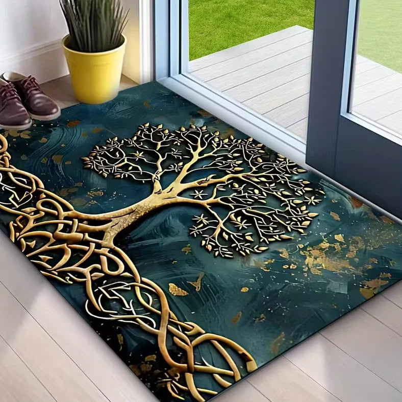 Gold black Tree of Life welcome door mat