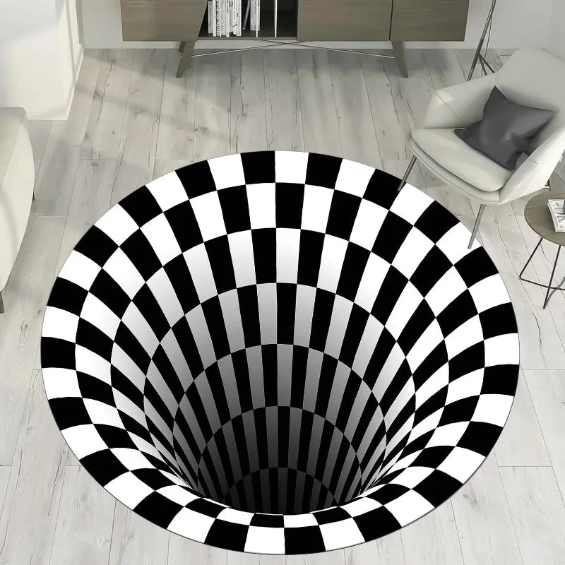 3D library books optical illusion round rug