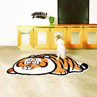 Fat Tiger Cartoon Floor Mat Imitation Cashmere Special-Shaped Absorbent Bathroom Entrance Door Rug Non-Slip Home Decor