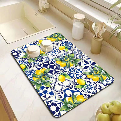 Lemon Rubber Kitchen Drying Mat