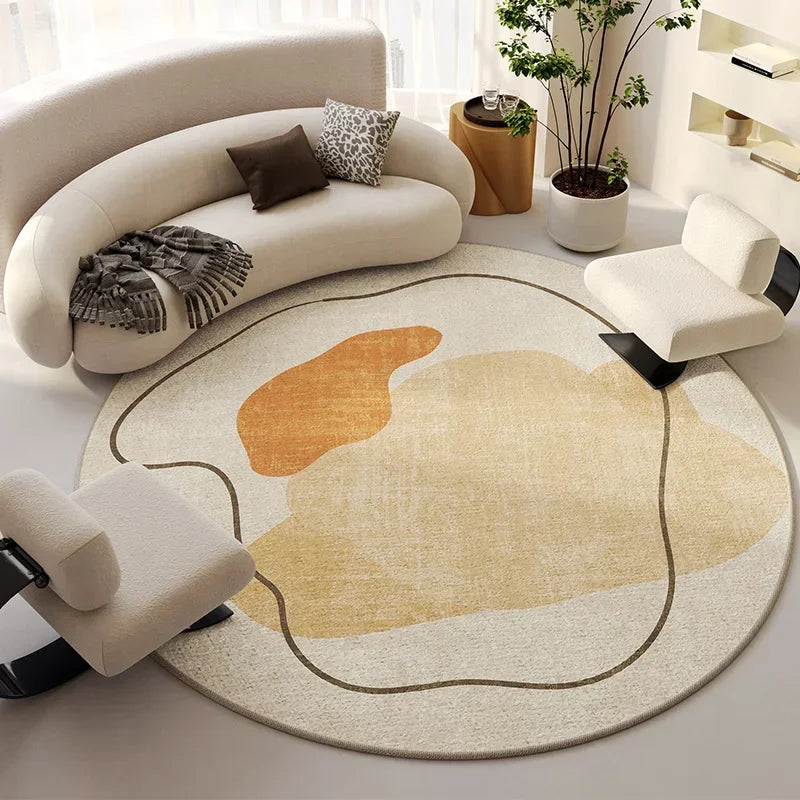 Beige Round Light Luxury Non-Slip Large Area Rug