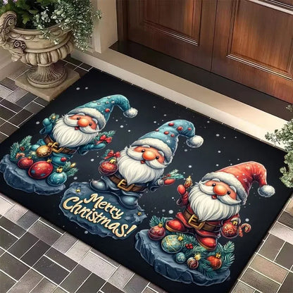 Merry Christmas Flannel Door Mat Printed Absorbent Machine Washable Foot Mat Holiday Decoration