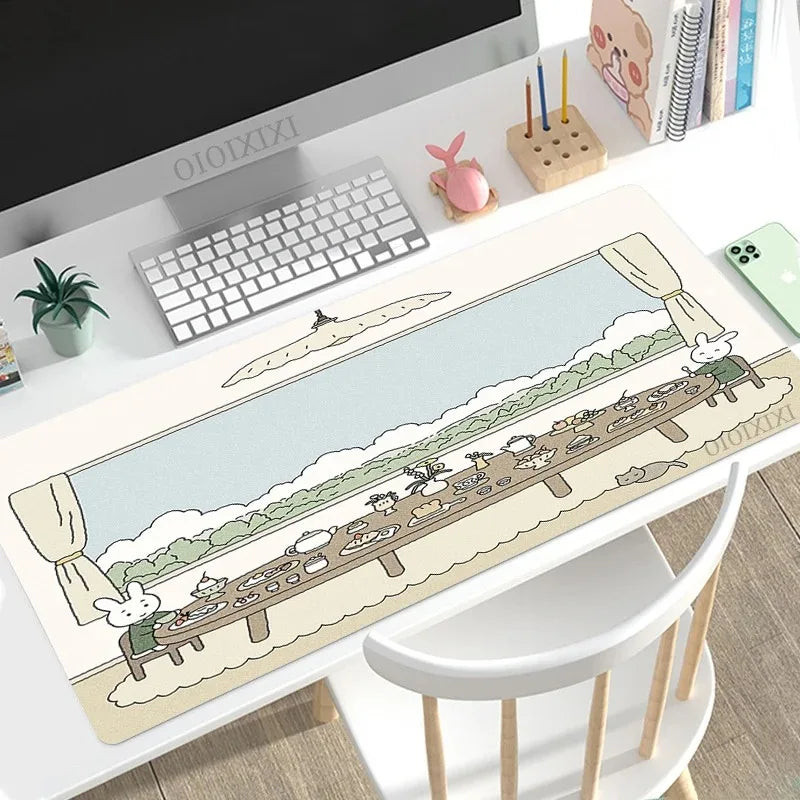 Cute Rabbit Green Large Gaming Mouse Pad