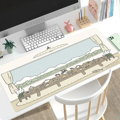 Cute Rabbit Green Large Gaming Mouse Pad